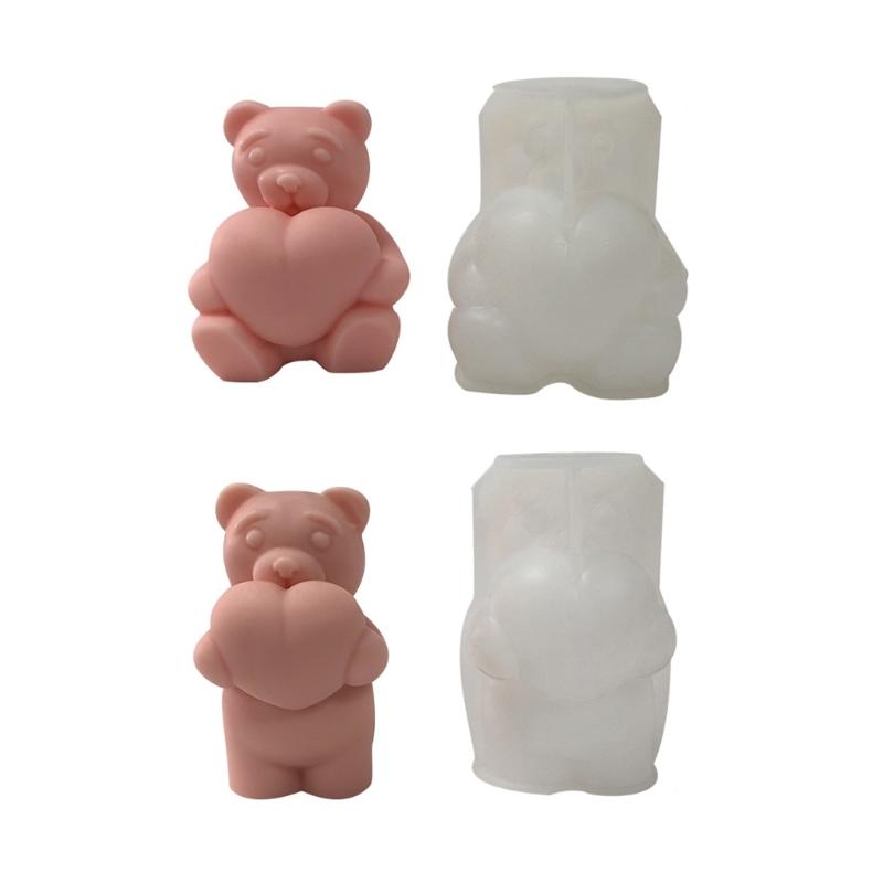 Beautiful Candle Mould Silicone Mold Lovely Heart Bear Resin Casting Mould Homemade Home Wedding Candle Making Tool
