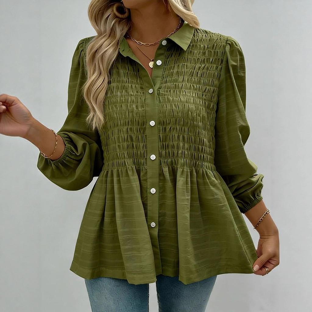 New Solid-color Button Casual and Fashionable Long-sleeved Button-up Shirt for Women In Spring and Summer