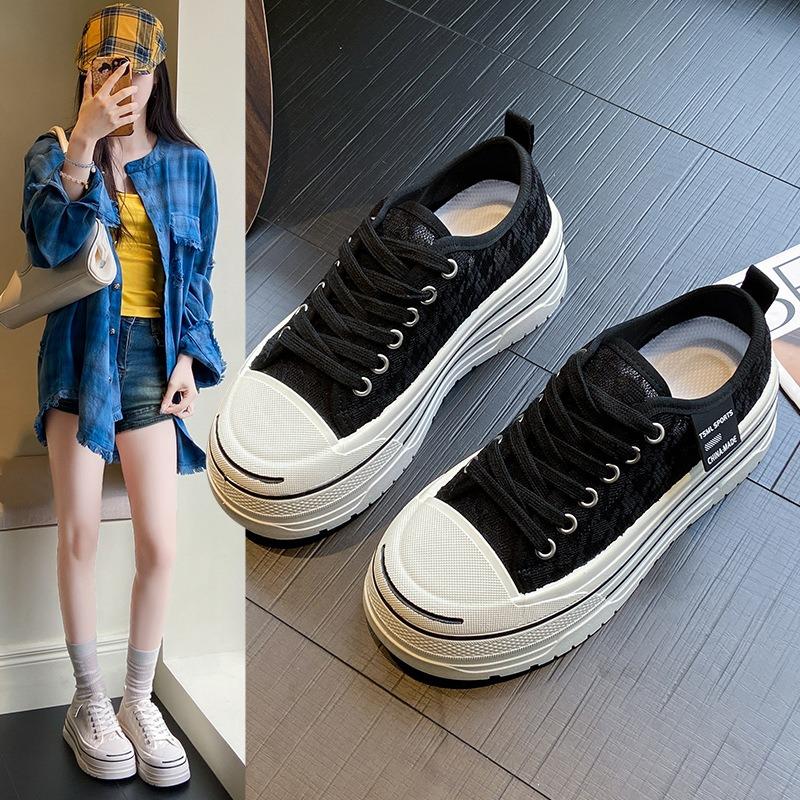 Platform white shoes women's summer new student casual fashion versatile low-top platform heightening canvas shoes women's shoes