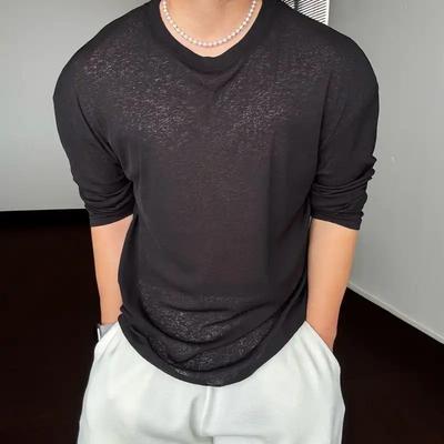 Eisgefühl Pullover Sommer Durchsichtig Sonnenschutz Bluse Herren Pullover Locker Sweatshirt Basis Uni Klimaanlagen Hemd