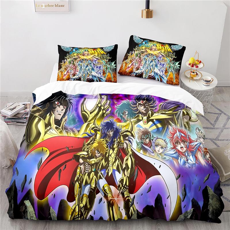 Cartoon 3d Saint Seiya Printed Bedding Set Anime Duvet Cover Pillowcase Adult Kids Comforter Cover Set Twin Full Queen King Size