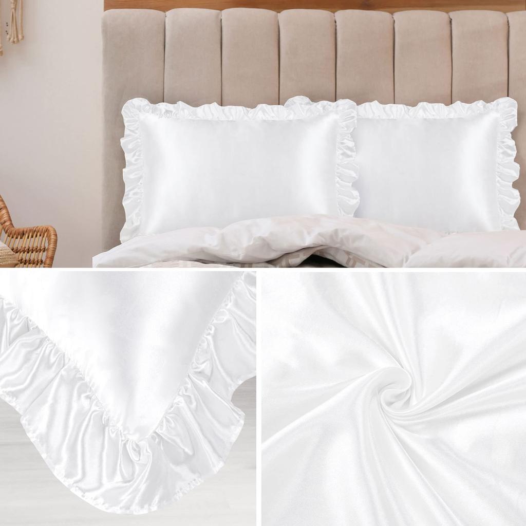 PiccoCasa Pillowcase Satin Ruffle Cool Rayon Envelope Style Cool To the Touch Pillowcase Set of 2 Silky Soft Pillowcase Plain Odor Resistant Beautiful