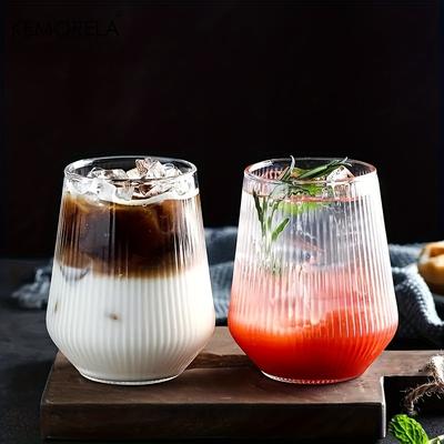 KEMORELA 4/6 pièces Verre rayé vertical Verre résistant à la chaleur Tasse à eau Tasse à lait Tasse à jus Tasse à café glacé Verrerie pour boissons d'été et d'hiver
