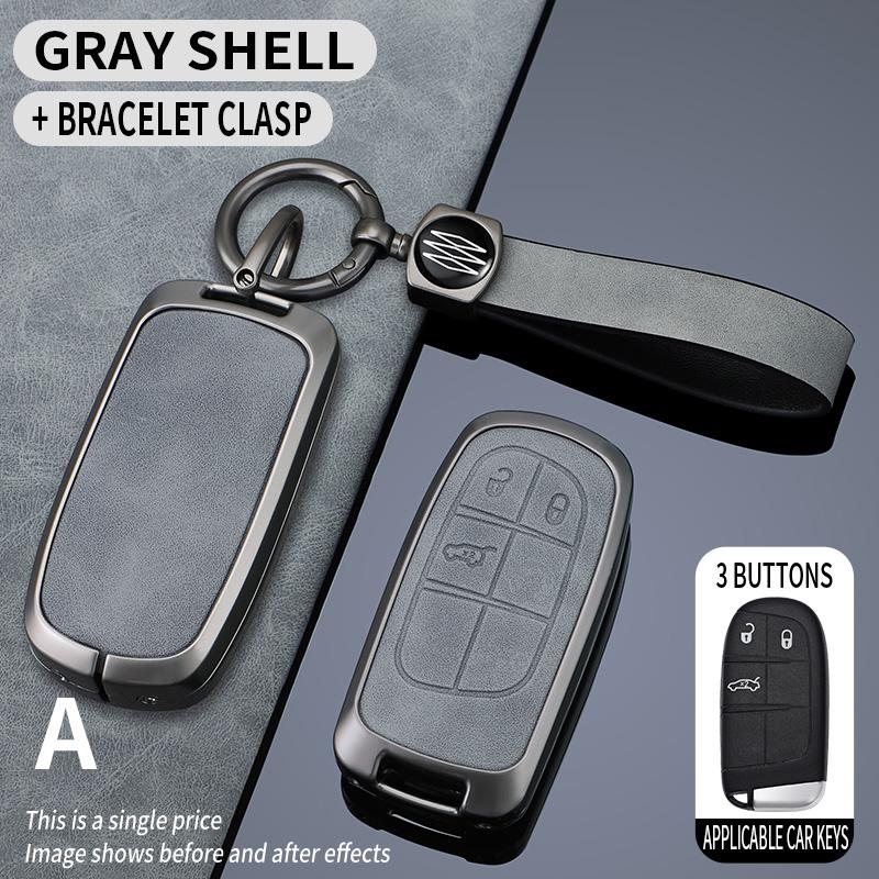 Metal + Leather Car Key Cover Case Fob For Jeep Renegade Compass Grand Cherokee For Chrysler 300C Wrangler Dodge Car Accessaries