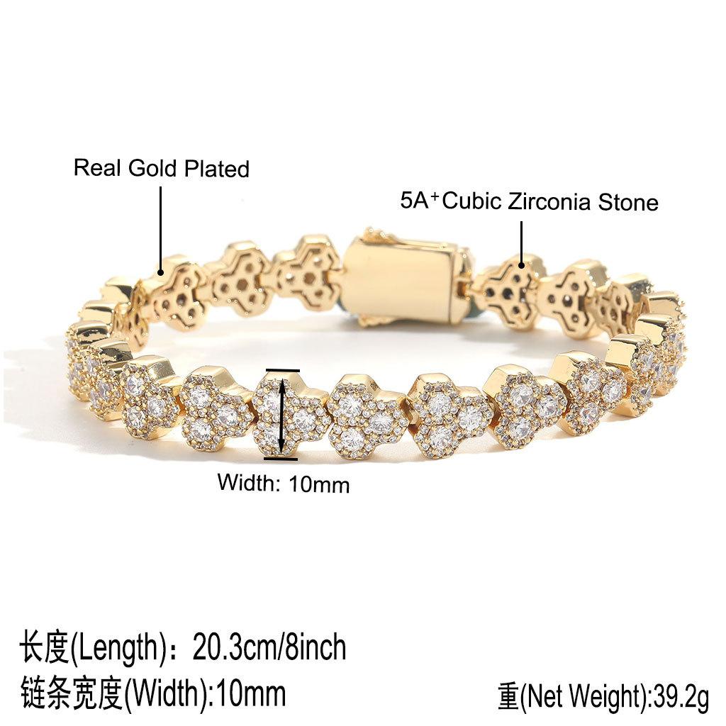 Fashion Hip-hop 10mm Geometric Spring Buckle Tennis Chain Bracelet Creative Niche Men's and Women's Zircon Jewelry Gifts