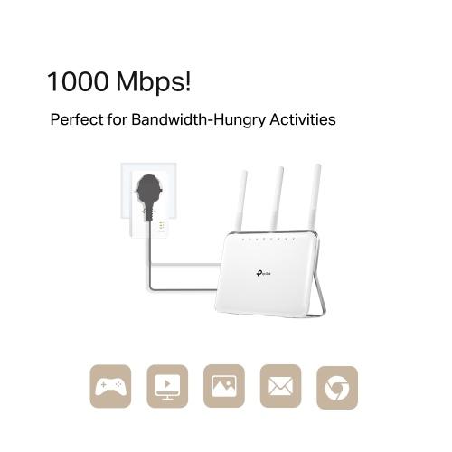 TP-Link TL-PA7017P KIT AV1000 Gigabit Passthrough Powerline Starter Kit Ethernet Adapter Kit