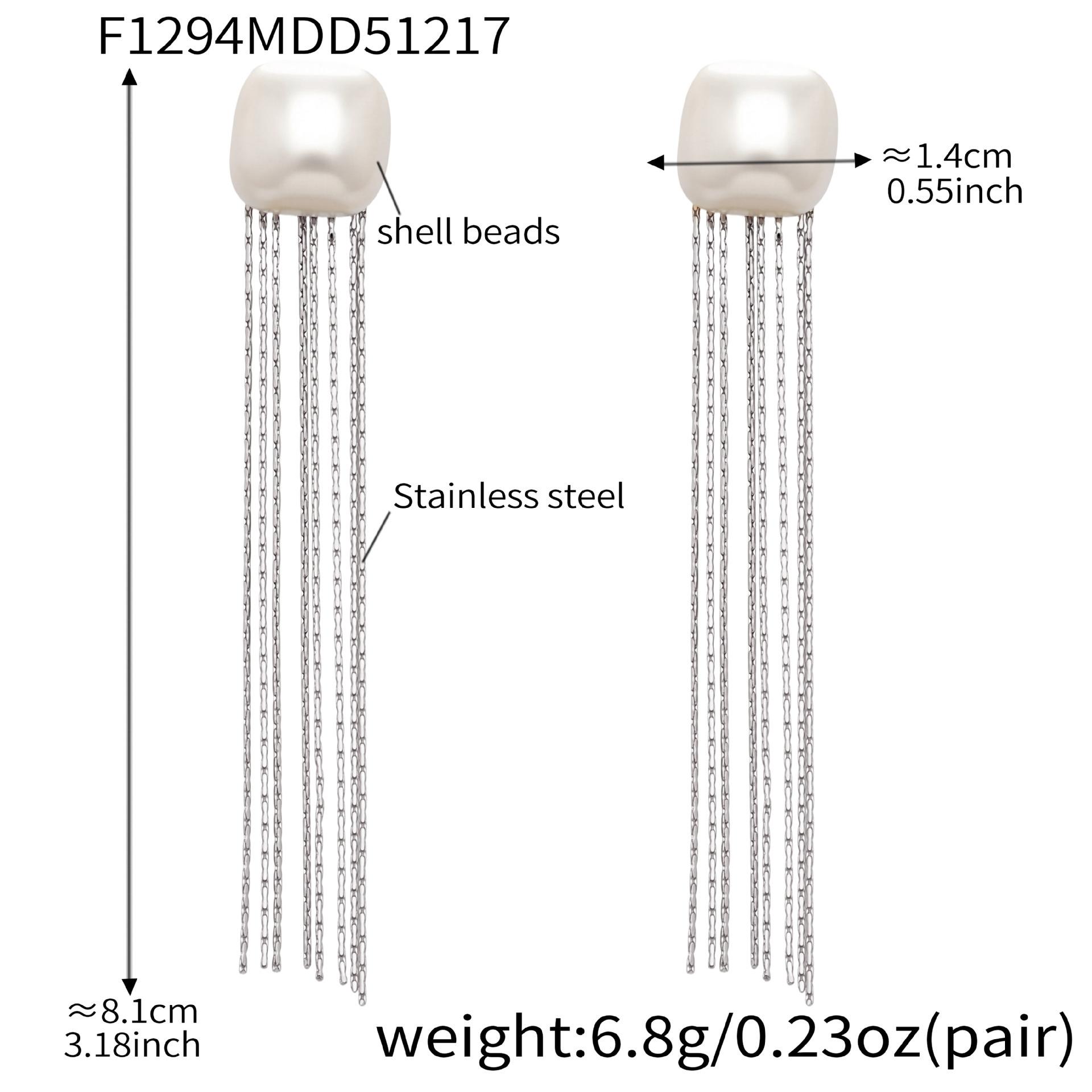 

Ars Imitation Pearl Square Stud Earrings Gold Plated Stainless Steel Tassel Earring for Women Multi Chains Dangle Earrings срібний