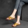 Fashion 1.5CM Literary Style Women Flat Slippers Summer Cross Genuine Cow Leather Open Toe Slip On Slippers Low Heel Casual Slides