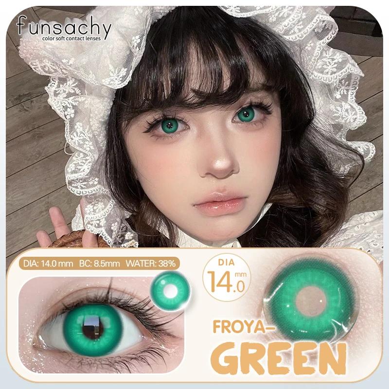 FUNSACHY 1 Pair Fashion Colored Contact Lenses for Cosplay Green Pink Anime Cosplay Lens Beauty Halloween Makeup Eye Soft Lens