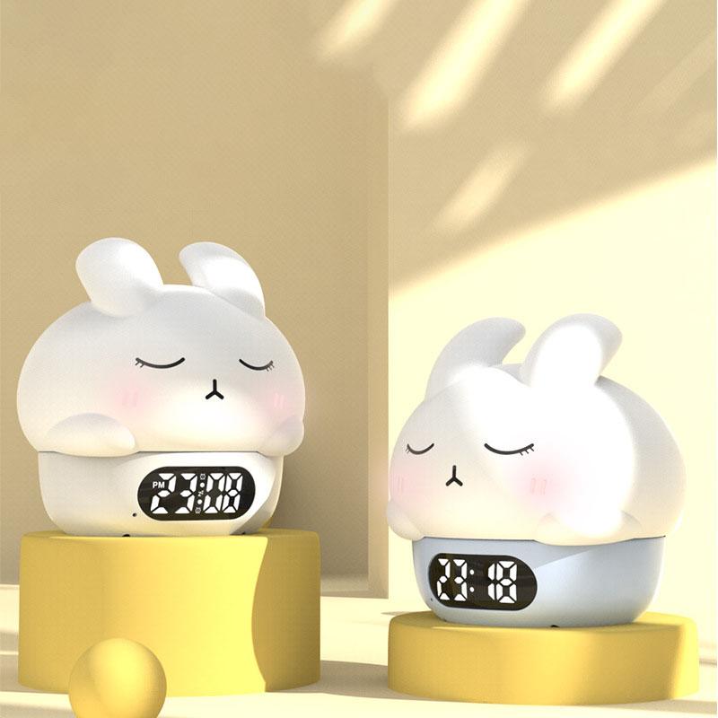 New Animal Party Digital Clock with Night Light: Shy Bunny & Doodle Duck Smart Soft-Light Mini Alarm Clock with Digital Temperature Display
