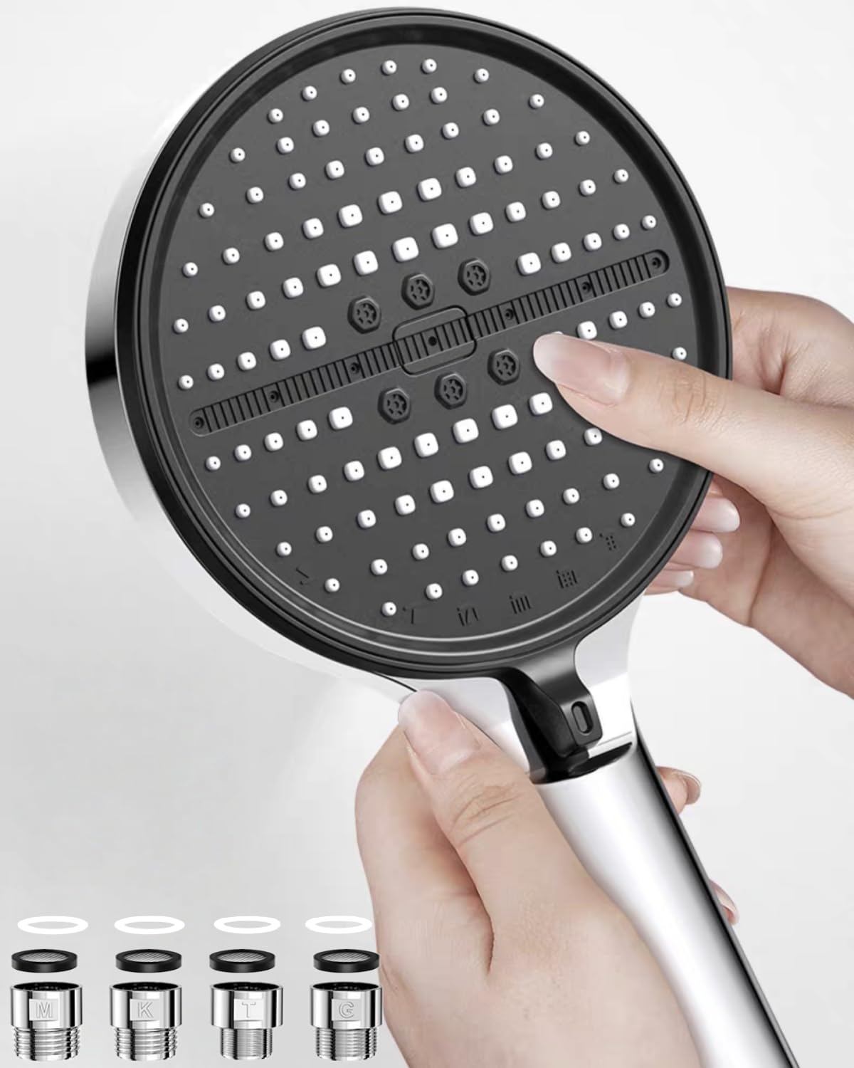 140mm Extra Large Diameter Round Shower Head with 6 Shower Powerful Boost Water Saving Cleaning Compatible with Low and High Water Water High Water