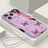 Fantastic Butterfly Print Lanyard Case For iPhone 17 Pro Max Funda iPhone 16 15 14 13 Pro Max 11 16E 17E Soft Silicone Cover