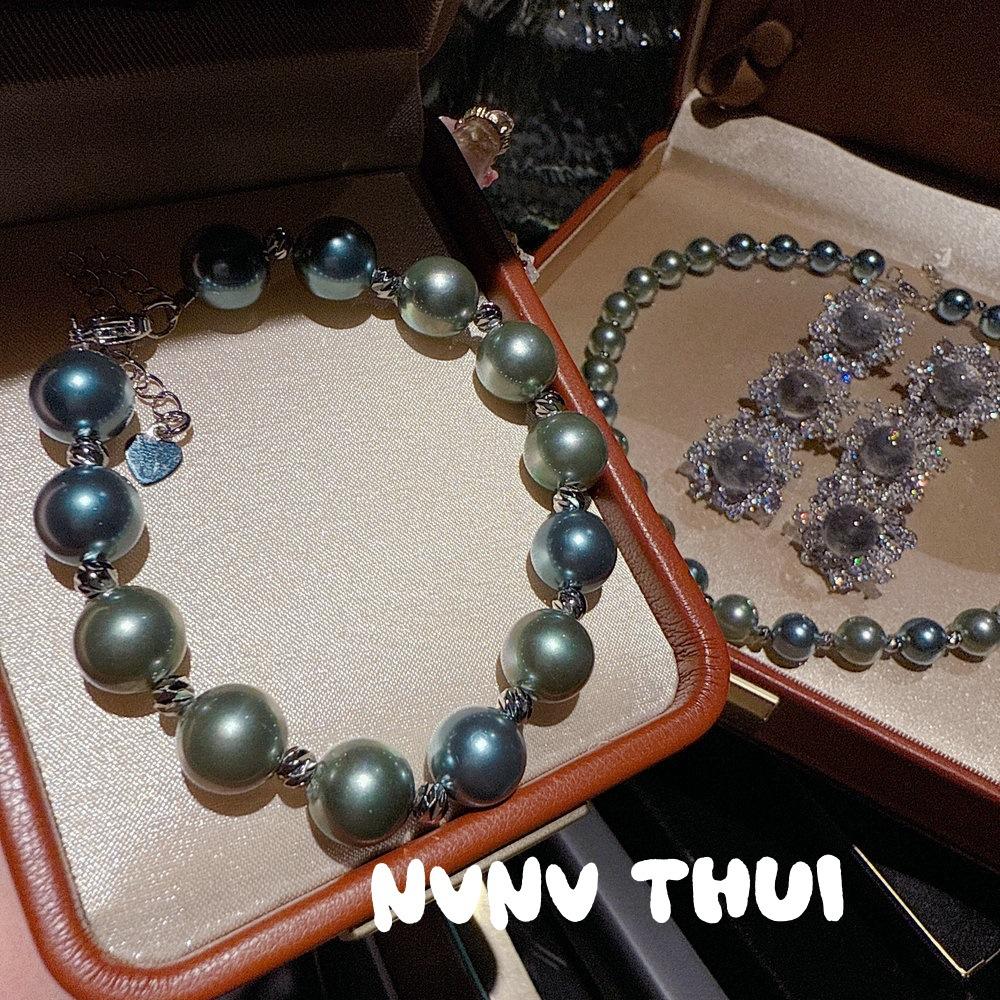 Jewelry, Black Butterfly Queen Tahiti Mixed Color Morandi Pearl Necklace, Banquet Haute Couture Tahiti Bracelet Set