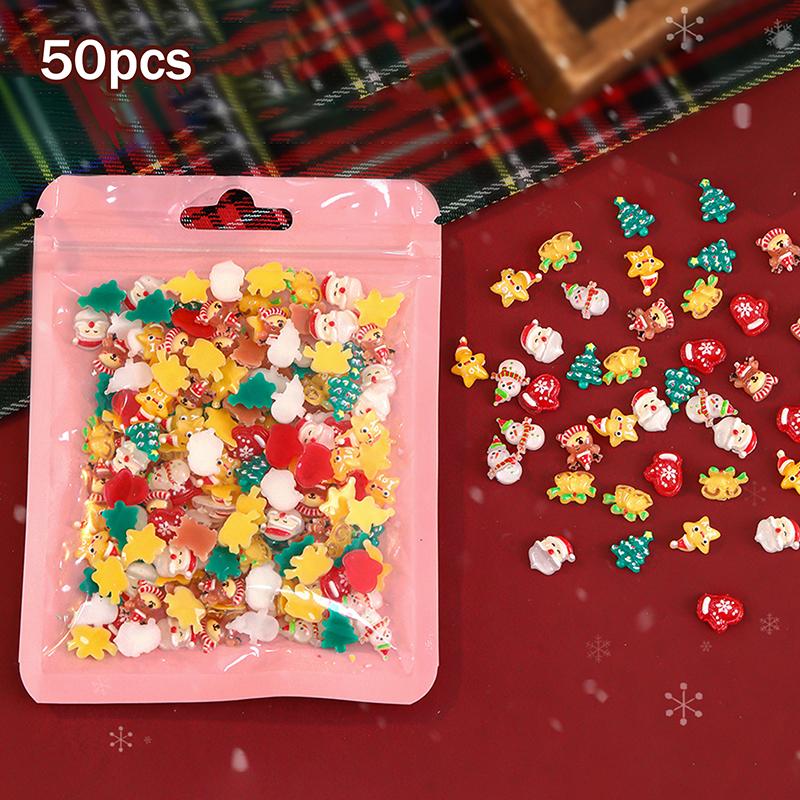50Pcs Cute Cartoon Resin Christmas Series Nail Charms Santa Claus Snowman Reindeer Nail Art Decoration For Manicure Diy