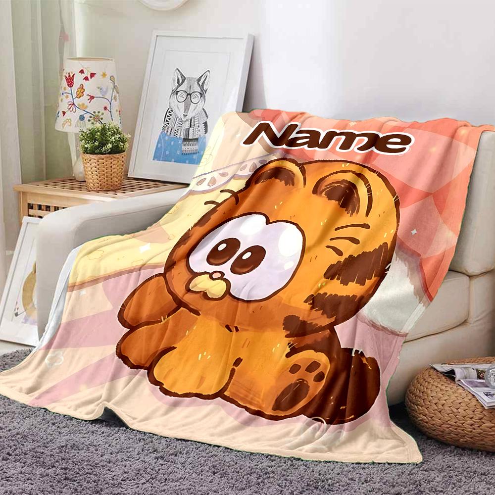 Custom Name Garfield'S Starry Adventure Party Blanket For Couch Bed Plush Cozy Fuzzy Blanket Super Soft Warm Blankets For Fall And Winter 091674