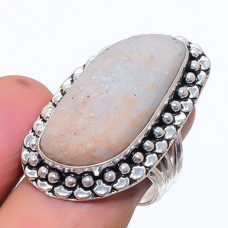 Natural Orange Aventurine Gemstone 925 Sterling Silver Jewelry Ring Size 8 A3u83