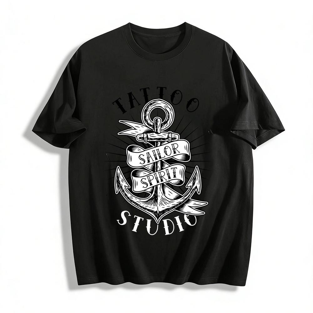 Винтажная футболка с принтом якоря и морским духом, унисекс, повседневный топ, футболка из чистого хлопка XXS