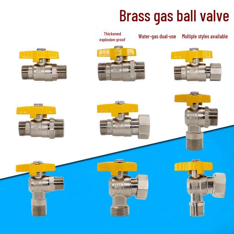 Brass Gas Valve: 4-Point Household Threaded, 6-Point Floor Heating Boiler Ball Valve, Wall-Hung Angle Valve