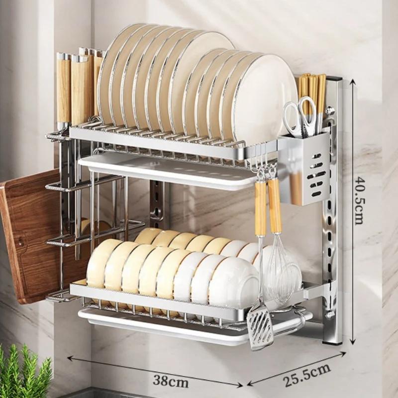 

Кухонная сушилка для посуды, настенная многофункциональная полка для хранения, шкаф без отверстий с палочками для еды, ножами, тарелками, сливом для хранения