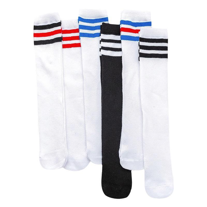 Kids' Three-Stripe Mesh Mid-Calf Cotton Slouch Socks - Breathable Spring & Summer Over-the-Knee Football Socks