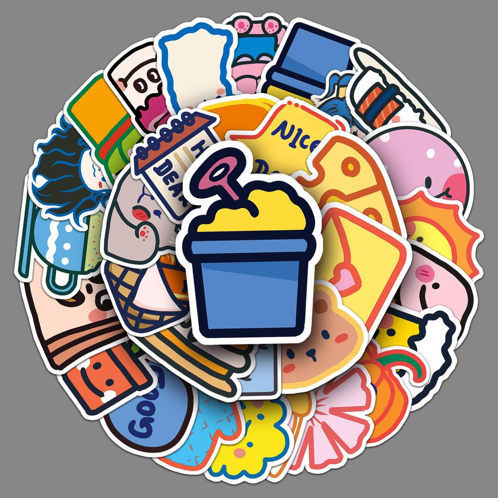 50 Cartoon Doodle Personality Cute Stickers Decorative Mobile Phone Case Water Cup Suitcase Stickers Waterproof