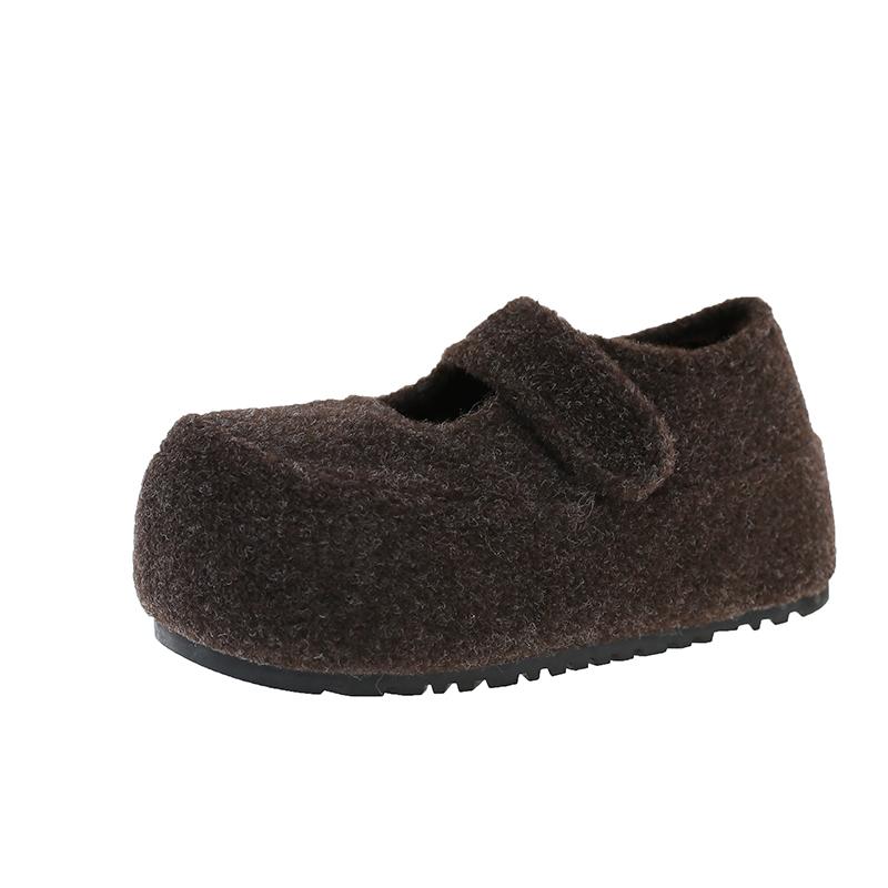 

Winter Chunky Loafer Shoes Women New Fleece Lined Warm Women Flats Shoes Comfortable Height Increase Female Cotton Shoes 35 кофейный