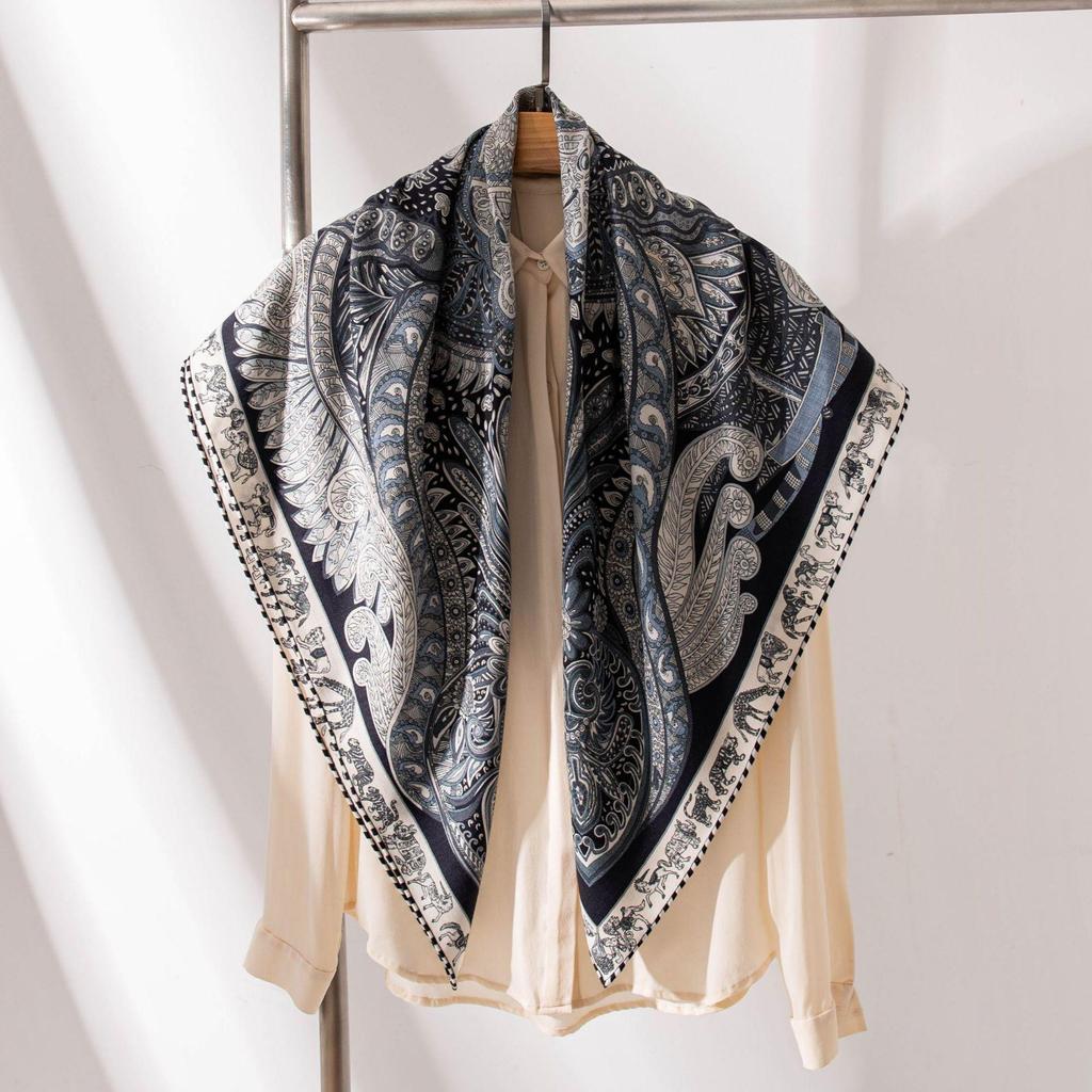 Elegant Silk Wool Double-Sided Hand-Rolled Scarf: 110cm Versatile Square Shawl