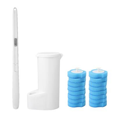 Disposable Toilet Brush Set 16pcs Replace Sponge Head Long Handle Bathroom Cleaner Holder
