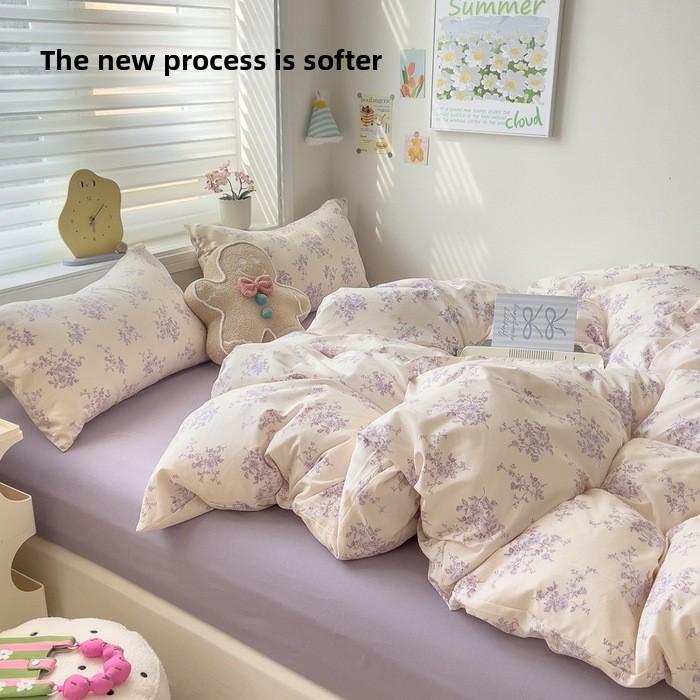 A-class cotton wash set, four-piece set with double-layered gauze bedsheet, duvet cover, and bed skirt, suitable for all seasons