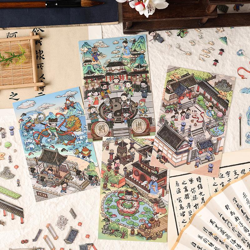Chinese Mythological Stories 3D Scene Sticker Creativity Decorative Stick Labels Diary Album Scrapbooking Material Craft Supplie