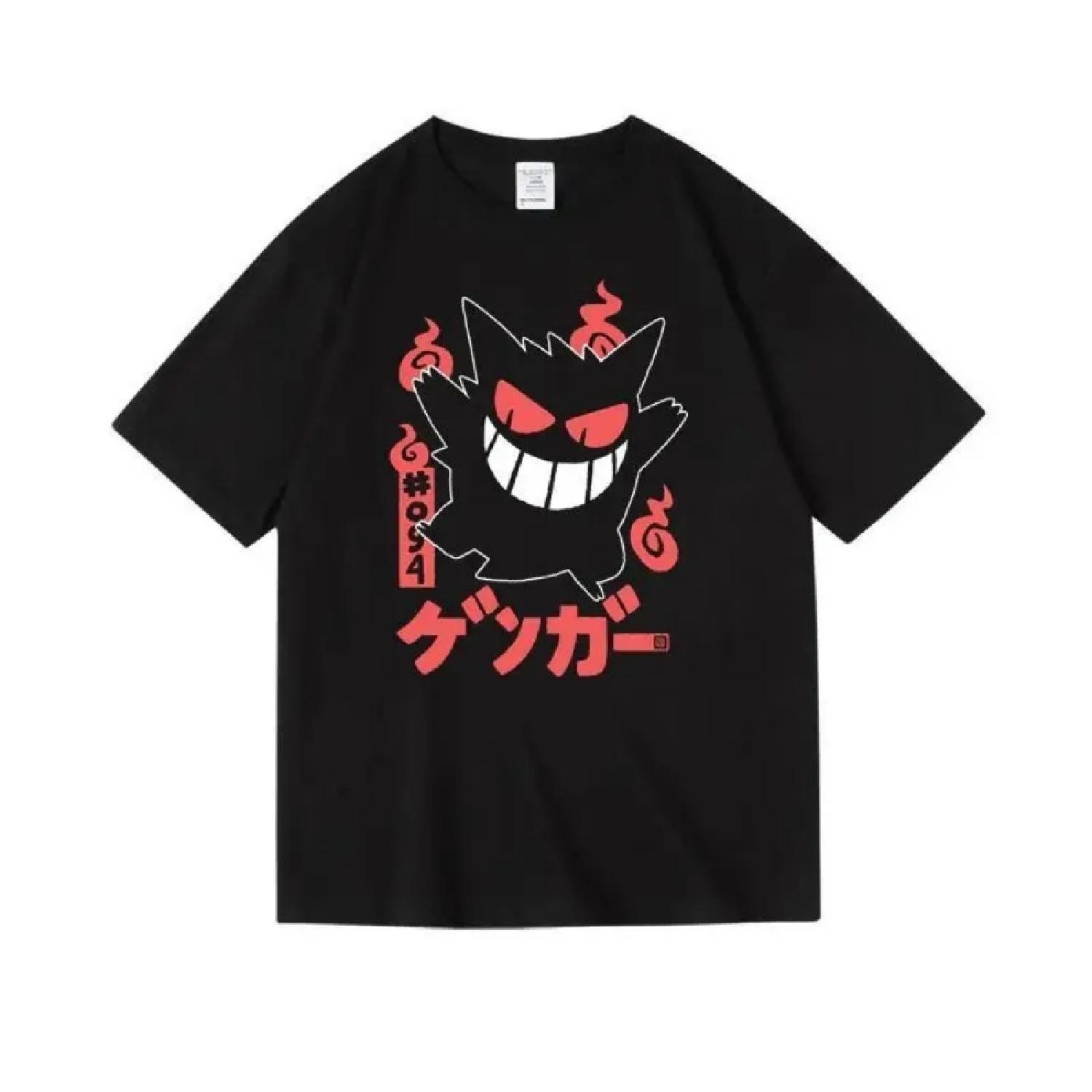 Аниме футболка Pokemon Gengar 2025 Лето Пастельно-розовая Хлопковая футболка Тип Призрак Японская Уличная Одежда Повседневные Топы для Мужчин Женщин S