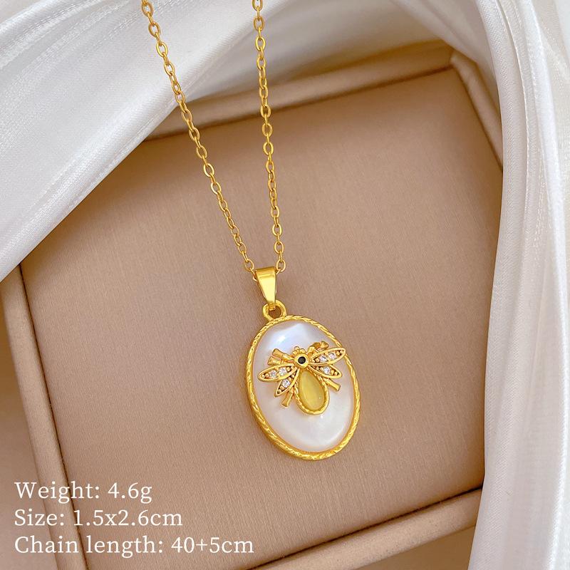 

Luxury Elegant Moonstone Bee Oval Pendant Necklace for Women Stainless Steel Chain Fashion Jewelry Accessory Gifts