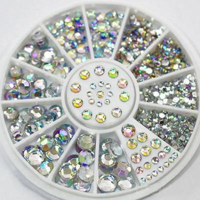 1.5mm/2mm/3mm/4mm Karışık Gümüş Yuvarlak Rhinestones Akrilik Uv Jel Parlayan Tırnak Sanat Dekorasyon Tekerlek Kutusunda