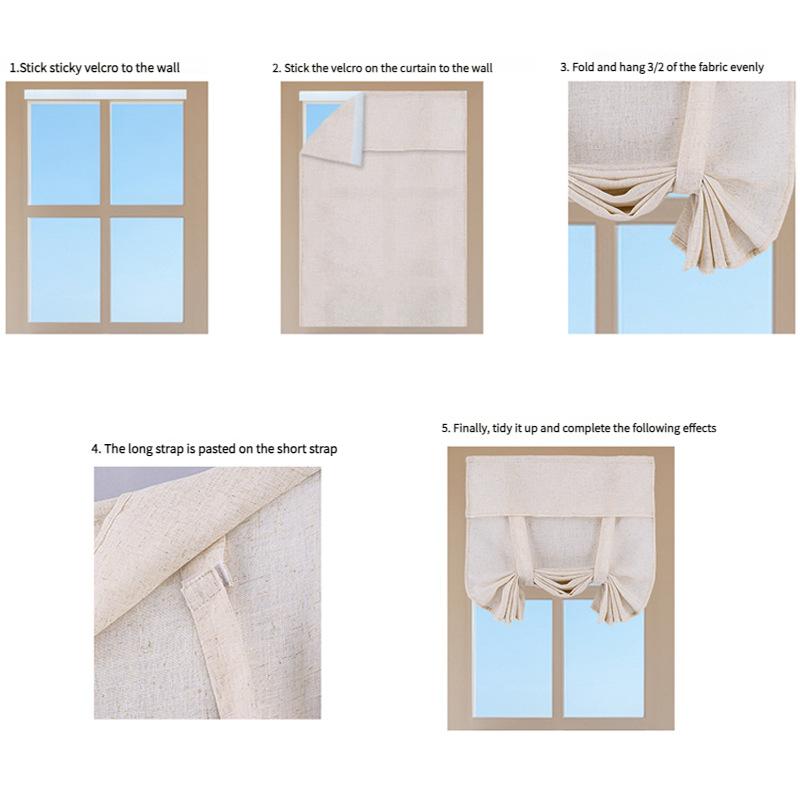 Natural Texture Semi-Blackout Door Curtain Linen Exterior Privacy Screen Self-Adhesive No Drill Installation Woven Interior Partition