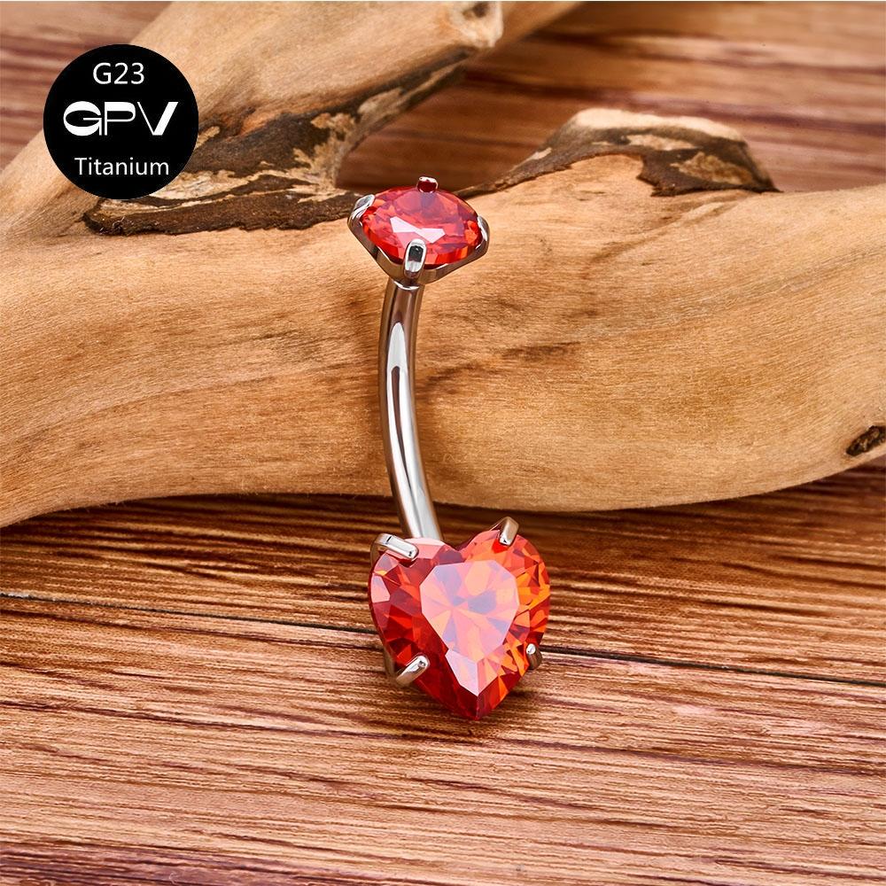 G23 Clou de nombril avec zircon en forme de cœur Titane de qualité implantaire Mode Classique Femmes Piercing Zircon Anneau de nombril