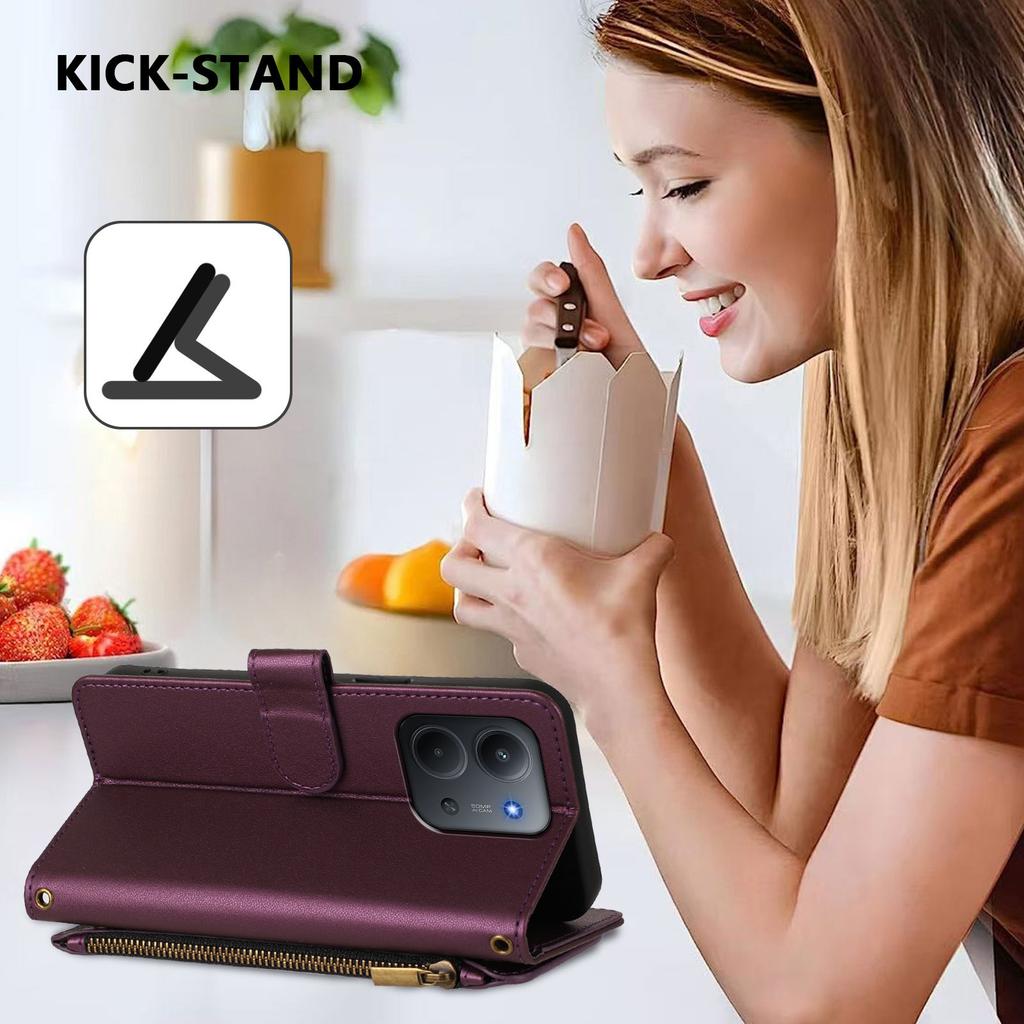 Pro Xiaomi Redmi 15C 4G (171 mm) Kožené pouzdro Motýlí květinový potisk Peněženka na zip Stojánek Kryt s poutkem na zápěstí