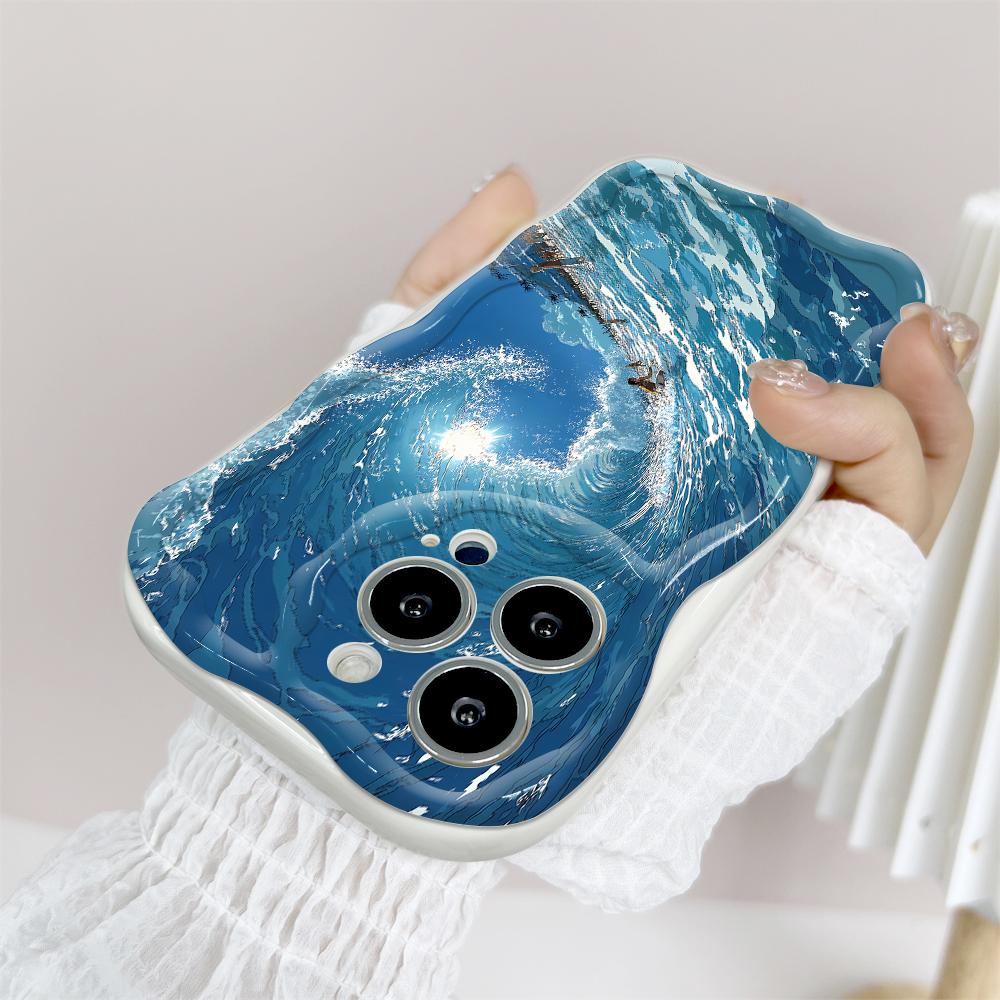 Cartoon Pattern Cream Texture Casing Wavy Edge Soft Silicone Cover Phone Case for IPhone Samsung Huawei Honor Xiaomi Redmi Infinix Tecno