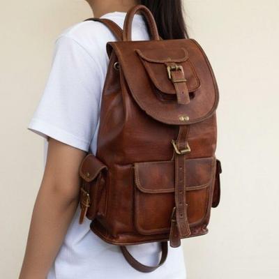 Real Goat Leather Large Men's Vintage Backpack Travel Rucksack Laptop Casual Bag