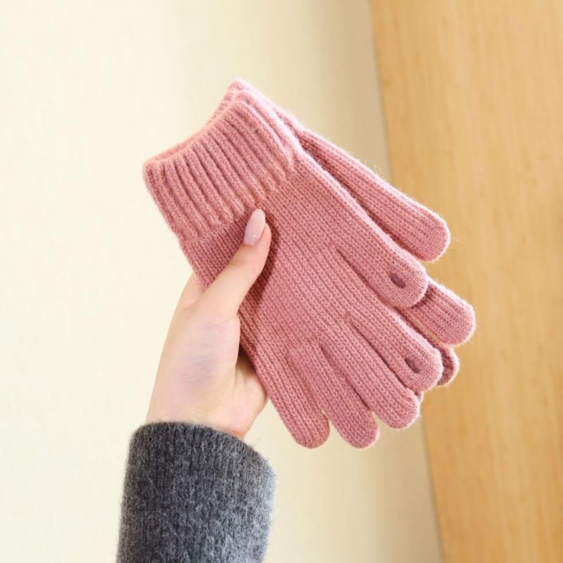 Autumn and Winter Women's Solid-color Knitted Gloves Are Cold-proof and Warm, and Can Be Cycled with Bare Fingers and Fashionable Commuting