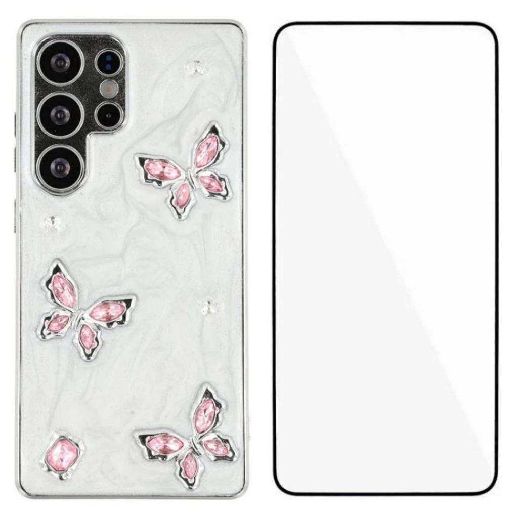 For Samsung Galaxy S25 Ultra Case WANLONFENG Electroplated Epoxy TPU+Acrylic Phone Cover with Tempered Glass