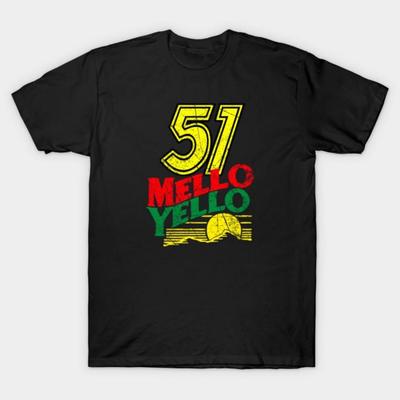 Men Black Print T-shirt 51 Mello Yello - Days Of Thunder - Distressed No-Cut Transfer Paper Print Cotton Tshirt