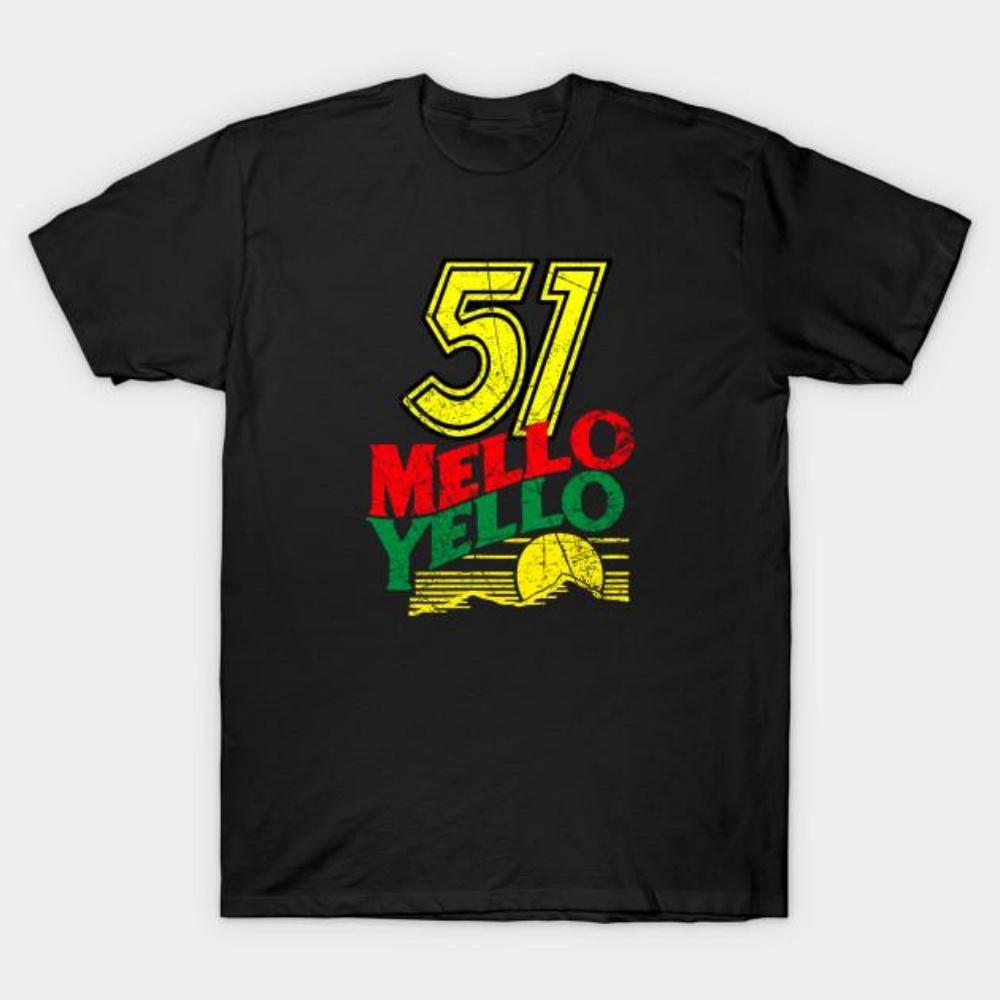 Мужская черная футболка с принтом 51 Mello Yello - Дни грома - Потертый принт на трансферной бумаге без вырезания Хлопковая футболка S чёрный