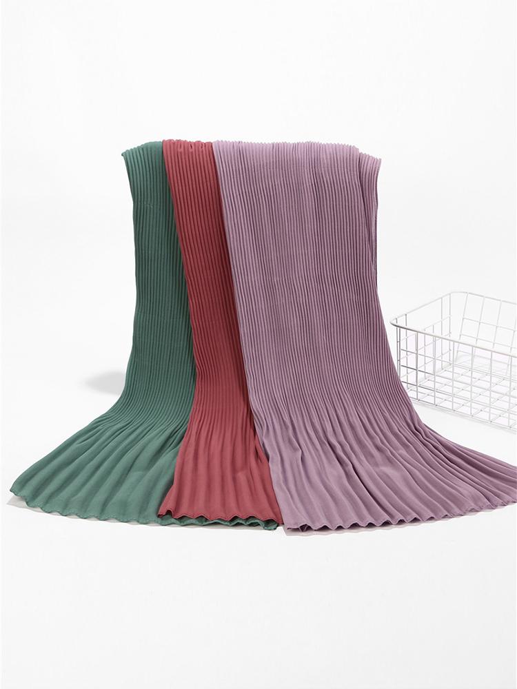 Chiffon Hijab Femme Musulman Women Pleated Beach Wrap Silk Scarf Shawls Bandana Sunscreen Muffler Scarves Pareo Bufandas Mujer