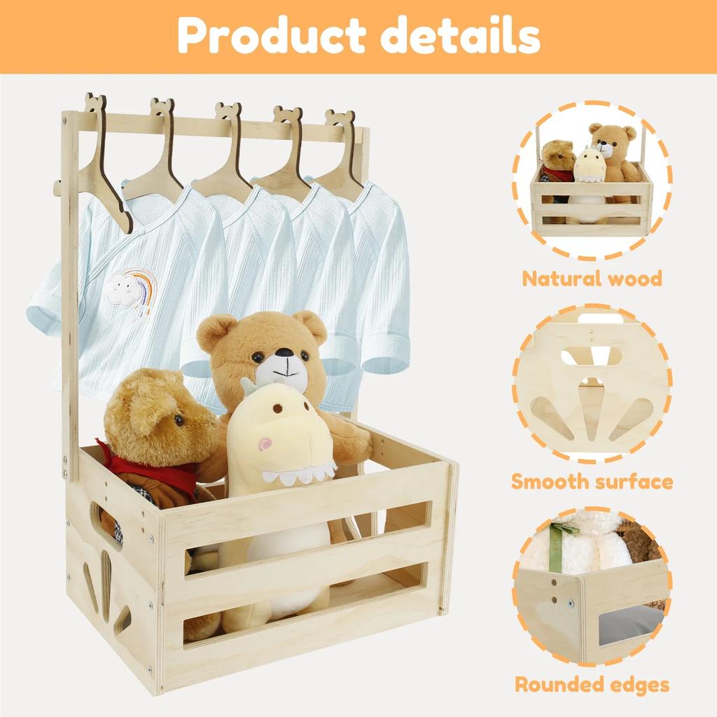 Wood Baby Shower Crate Closet Practical Decor Baby Storage Crate with Handle Newbaby Shower Basket Baby Birthday Party Decor New