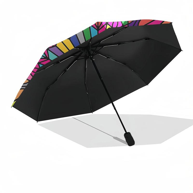 1 stuks Kleurrijke Mandala Automatische Vouwparaplu - Draagbaar 3-voudig Ontwerp, 8-Ribben IJzeren Frame Buitenparaplu, Perfect Festivalcadeau voor Fans, Reizigers