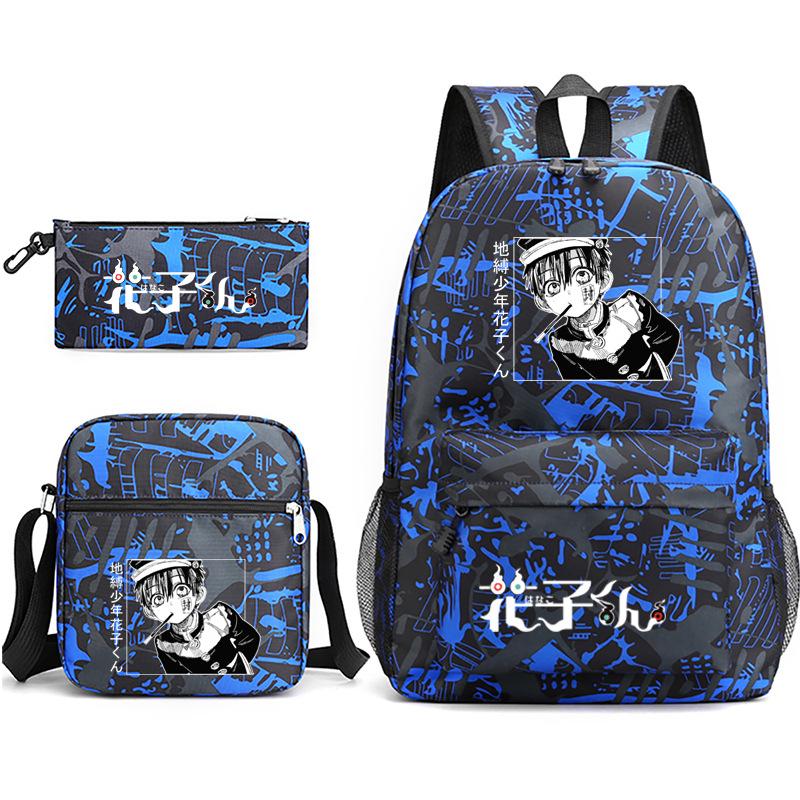 3 Piece School Backpack Set for Students Large Capacity Oxford Cloth Schoolbag with Shoulder Strap and Pencil Case