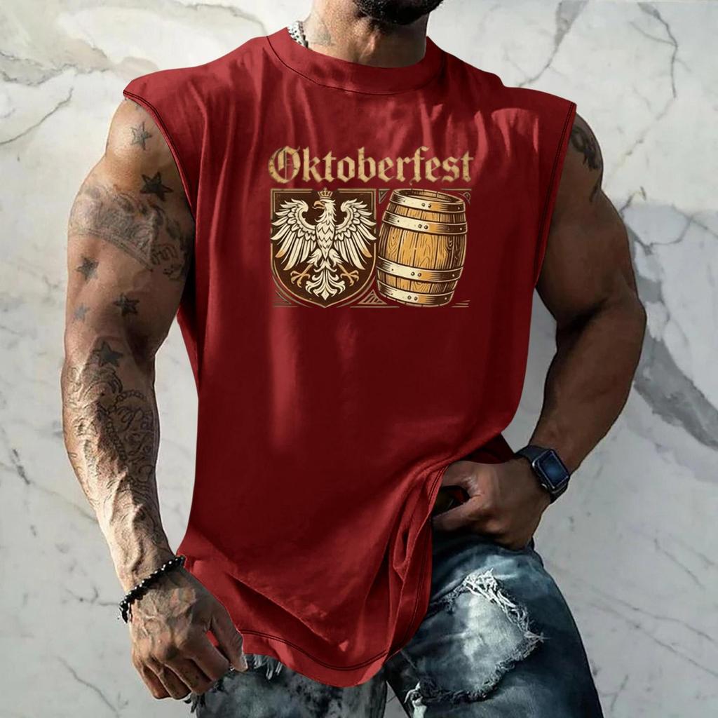 Men Sleeveless Tank Top Oktoberfest Graphic Print Loose Fit Muscle Shirt Casual Streetwear Summer Workout Vest