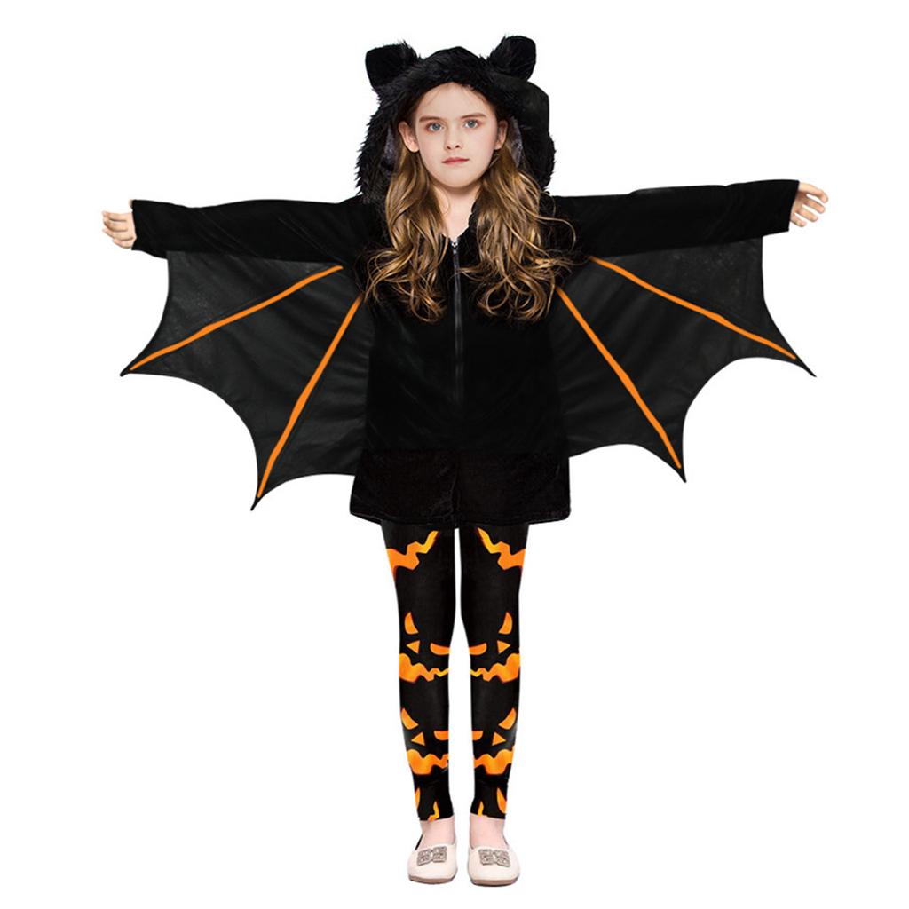Costume Unisex da Pipistrello Vampiro per Bambini, Tuta con Cappuccio, Guanti, Pantaloni, Costume Cosplay di Halloween, Set Costume da Pipistrello