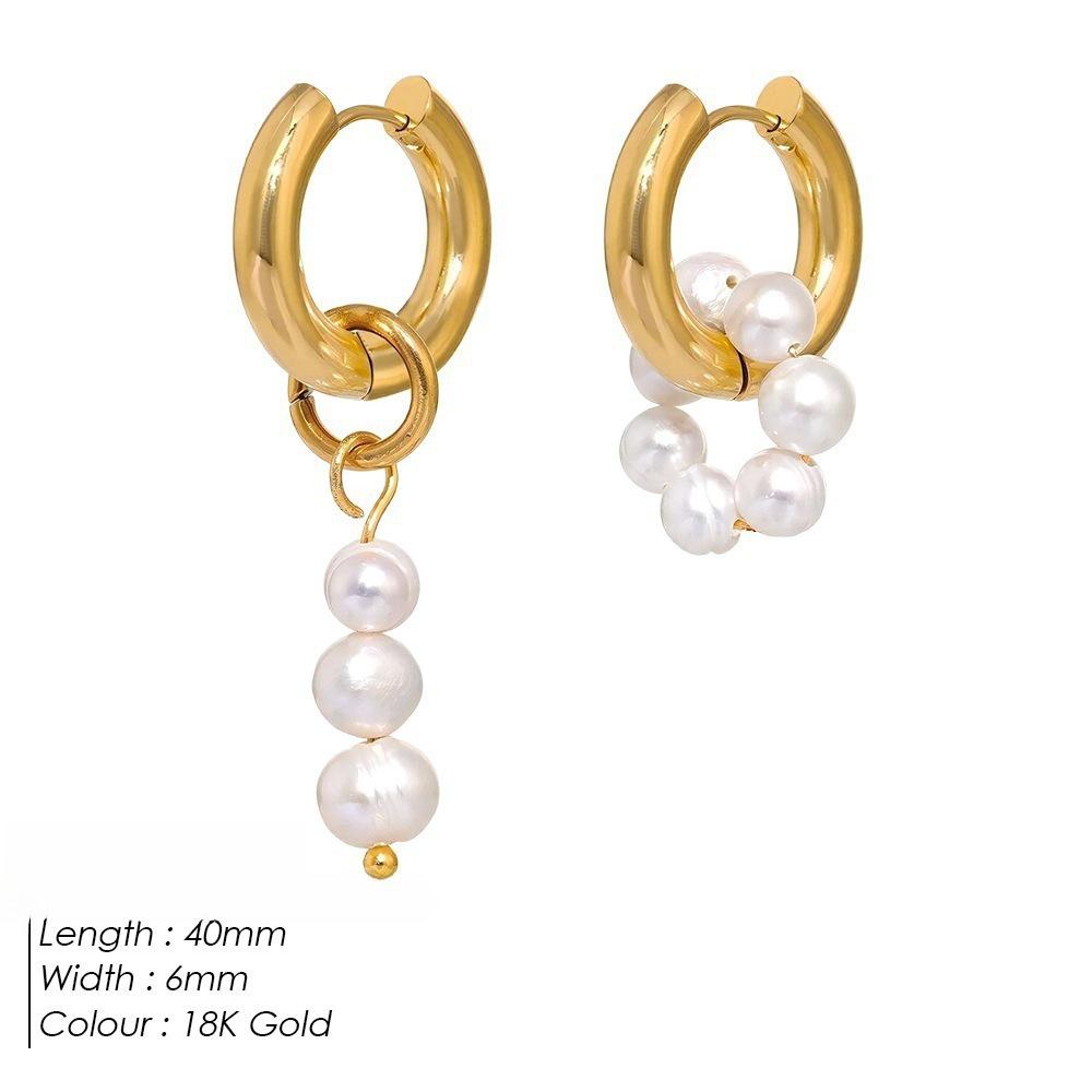 French Romantic 18k Gold-Plated Pearl Earrings - Elegant and Versatile Stainless Steel Design for Women