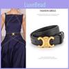 Fashionable Color Solid Gold Buckle Design Women Double Layer Cowhide Belt